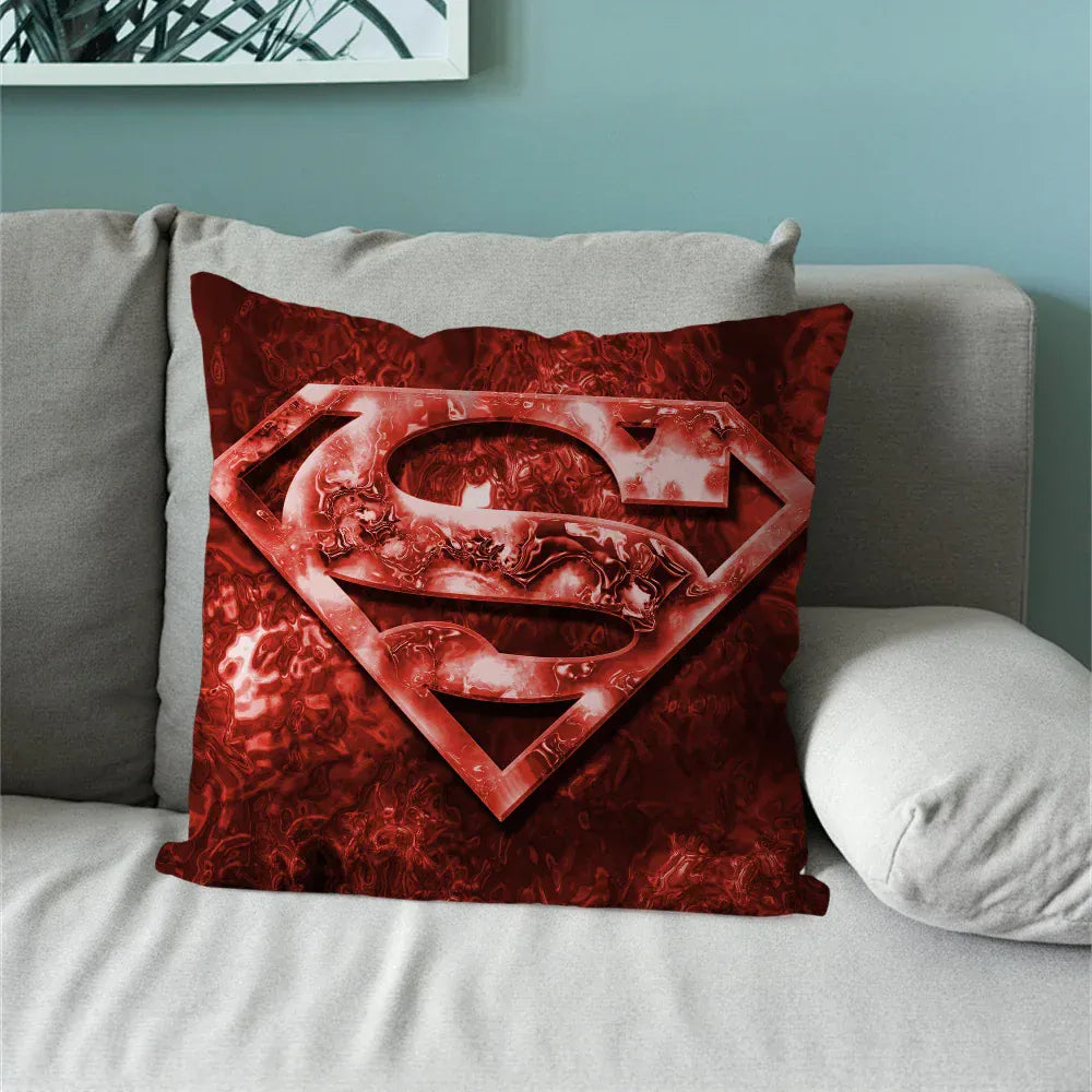 60x60CM(24x24in) Coussin Superman Rouge – Logo Texturé Rouge