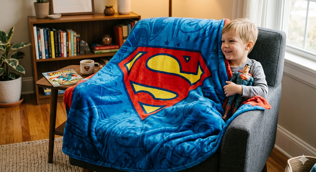 Plaid Superman  guide complet couvertures, coussins et déco lit pour fans DC Comics