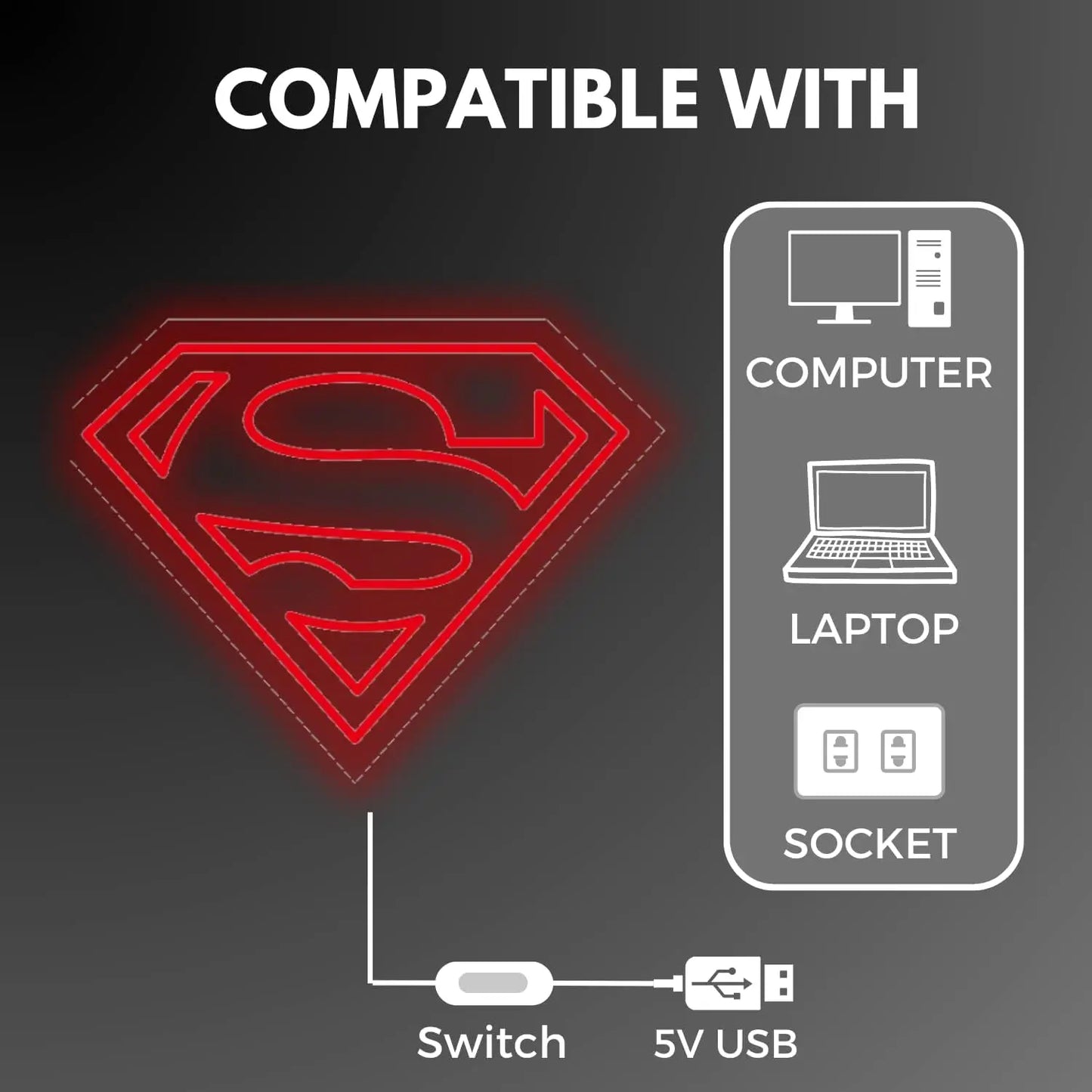 38x29cm Lampe Néon Superman – Logo Iconique LED