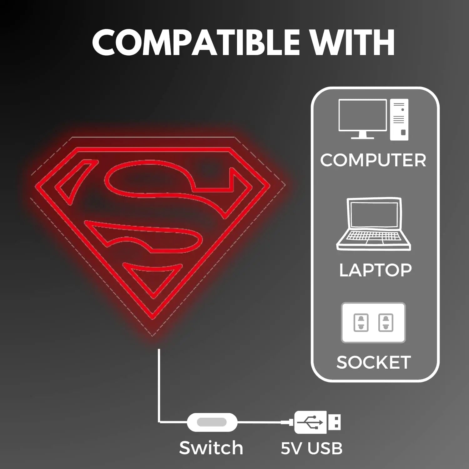 38x29cm Lampe Néon Superman – Logo Iconique LED
