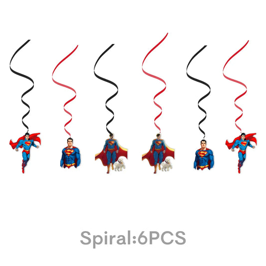 6pcs Décoration Anniversaire Superman – Spirales Suspendues