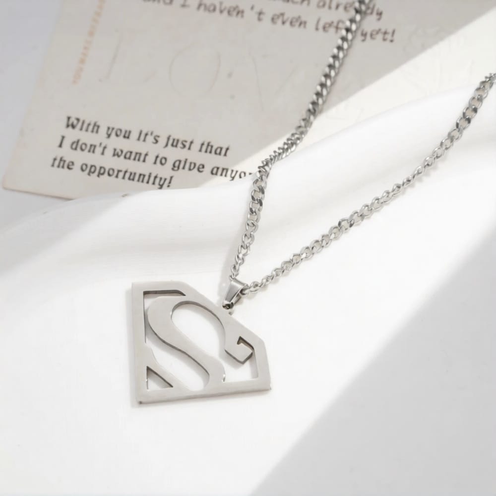 Argent / 45cm Collier Superman – Pendentif Logo Iconique