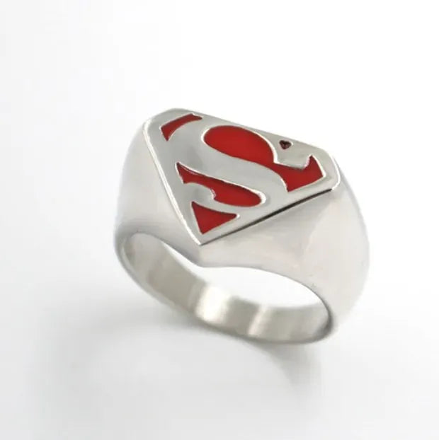 Bague Superman – Logo Rouge Argenté Iconique DC Comics
