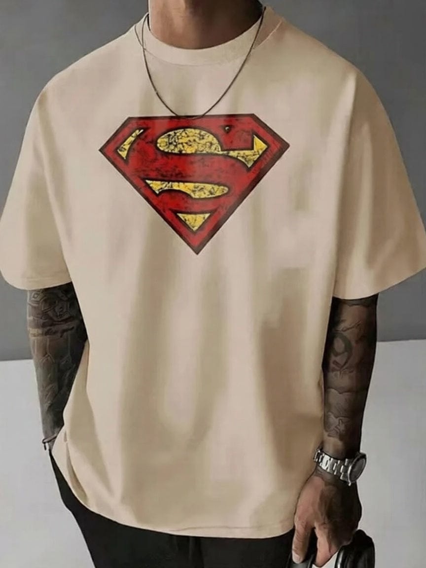 Beige / S T-shirt Superman – Vintage Oversize Logo Rétro