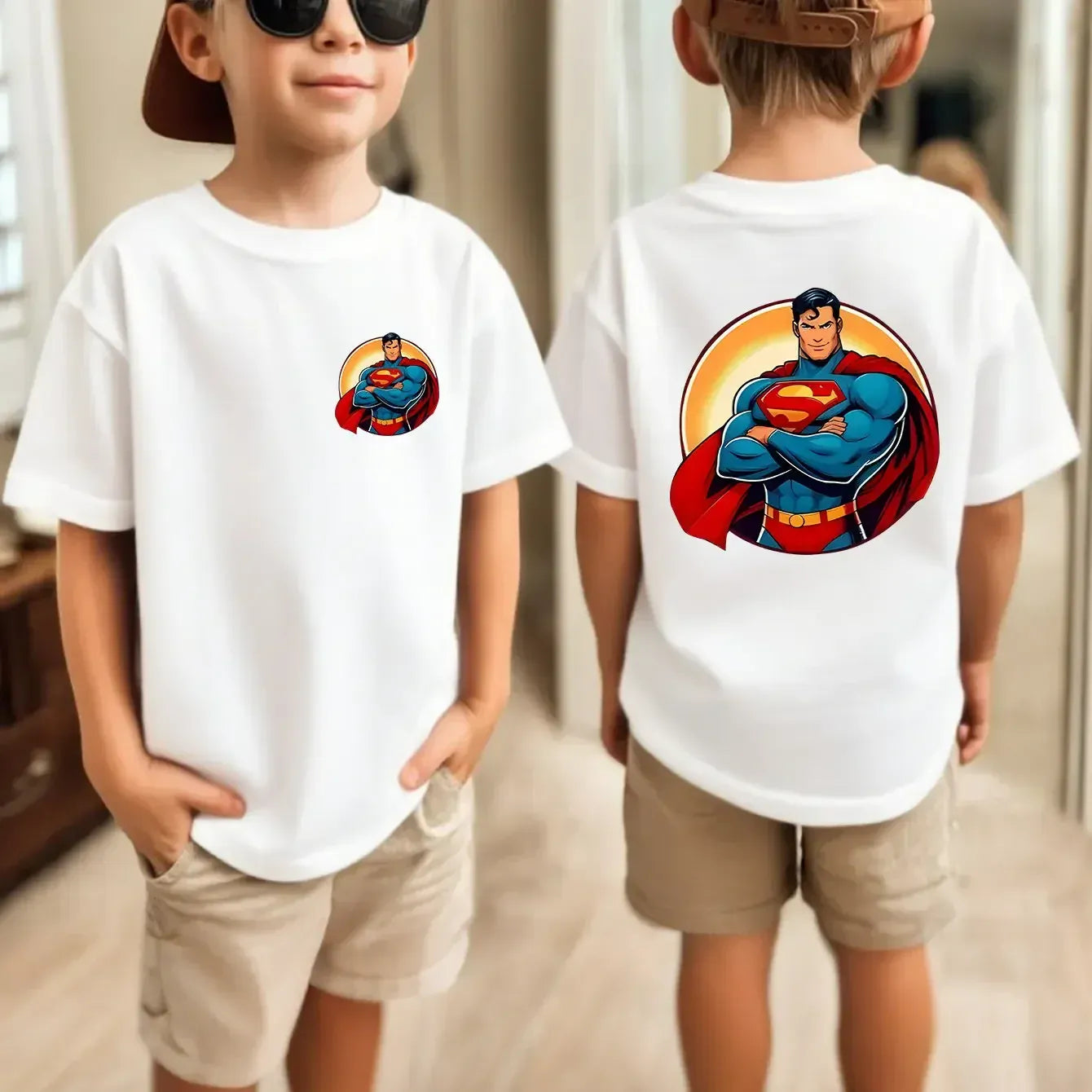 Blanc / 100 T-Shirt Superman Enfant – Pose Héros Classique