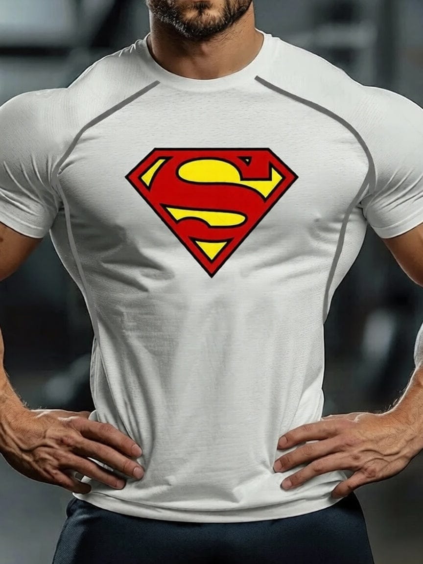 Blanc Classique / 6XL T-shirt Compression Superman – Logo Classique/Comics