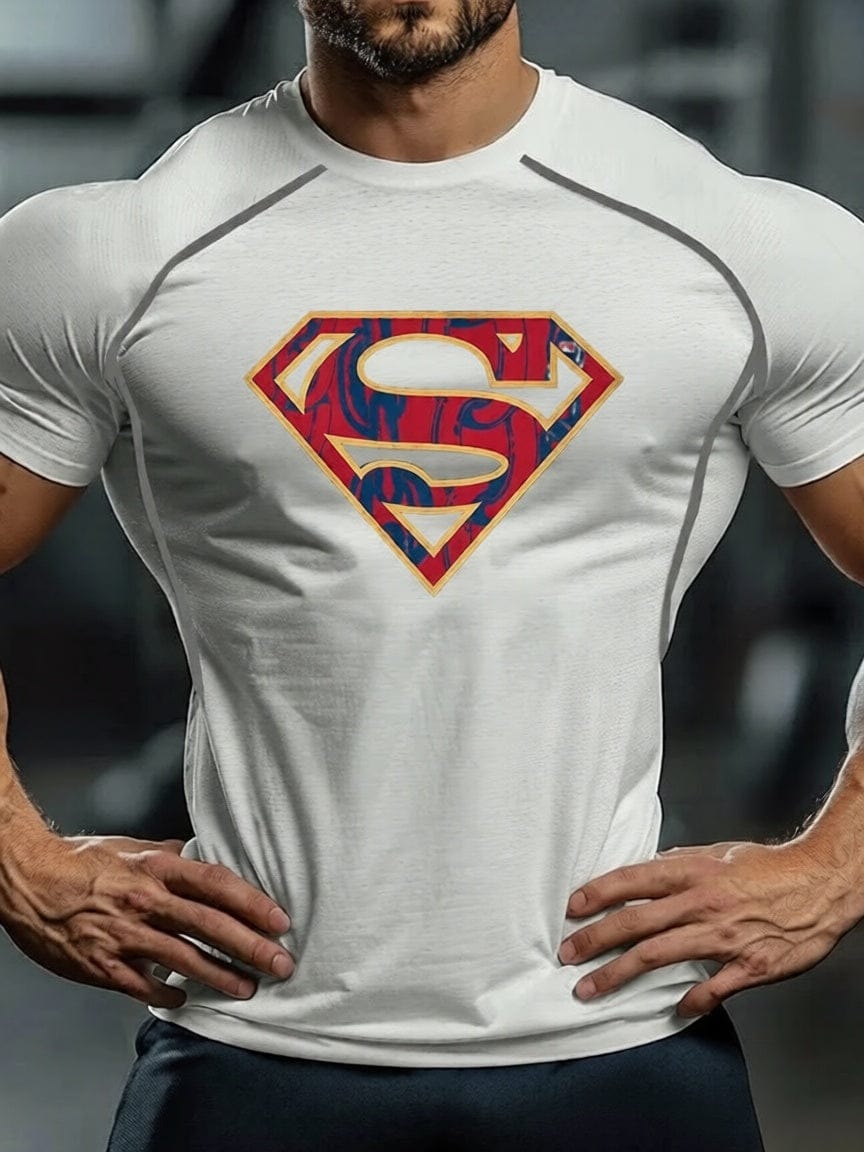 Blanc Comics / 6XL T-shirt Compression Superman – Logo Classique/Comics