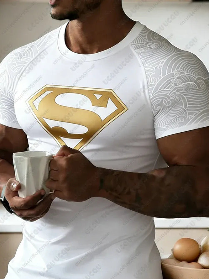 Blanc Court / S T-shirt Superman Compression – Coupe Training Athlétique