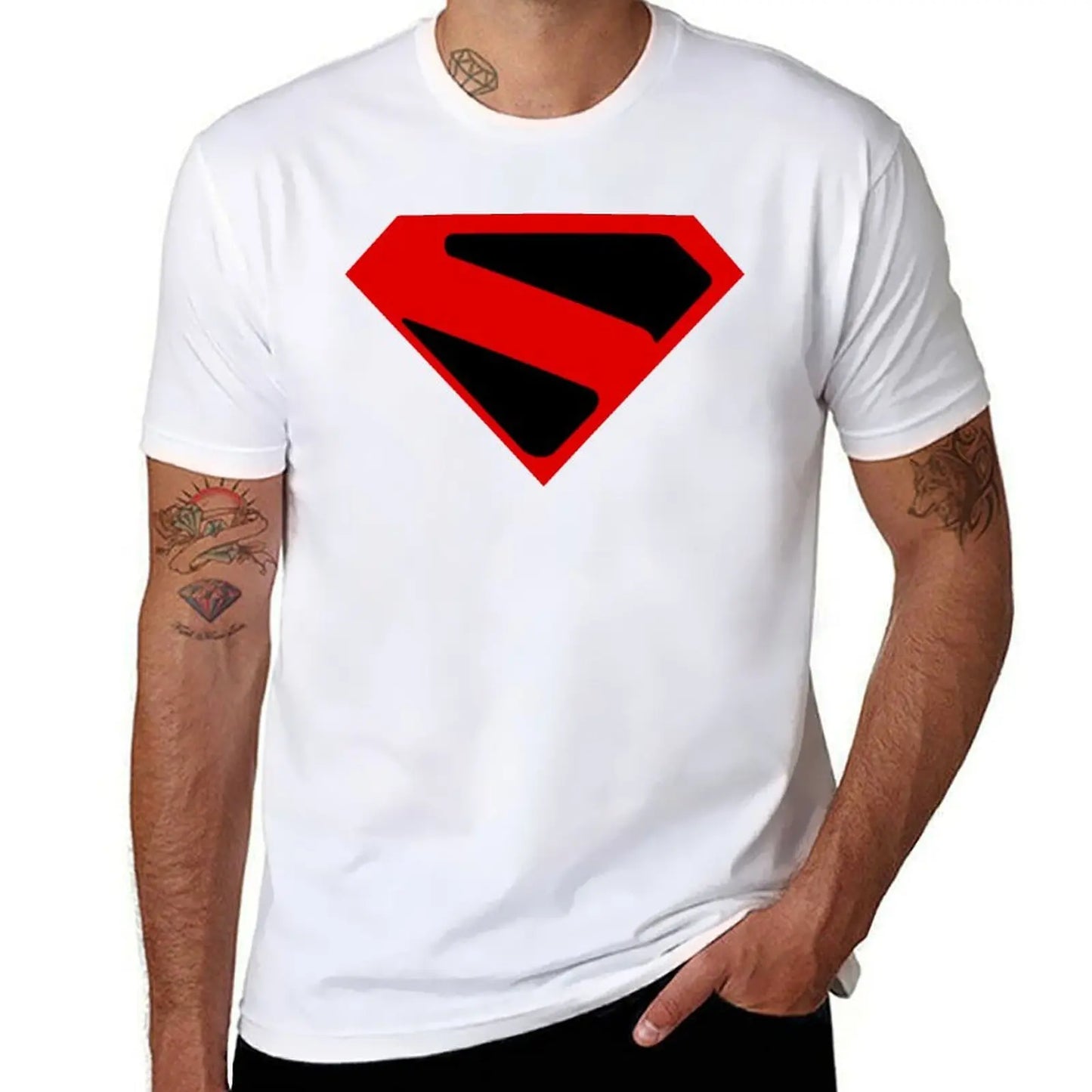 Blanc / M T-Shirt Superman 2025 – Logo Rouge Moderne