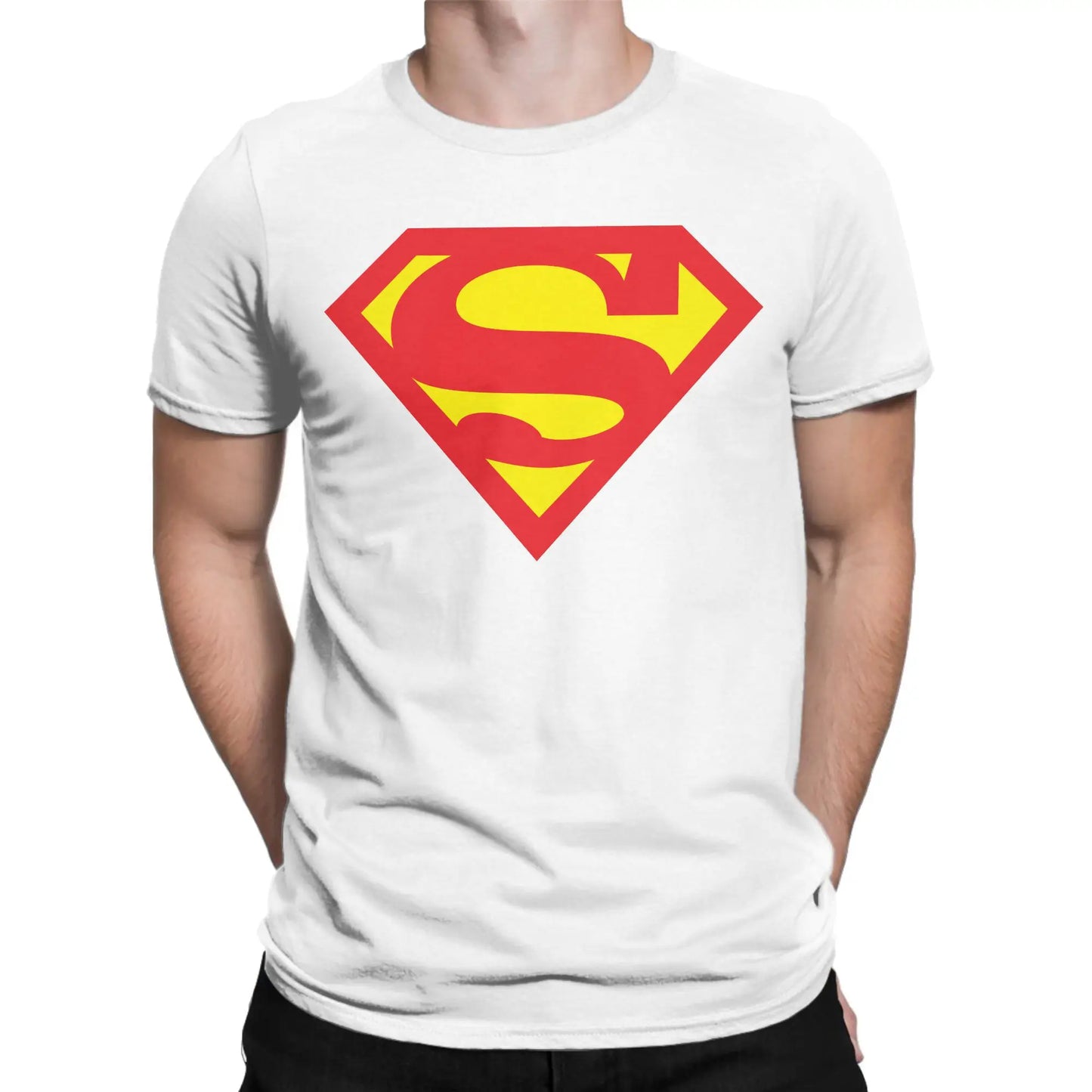 Blanc / S T-Shirt Superman – Logo Rouge Classique