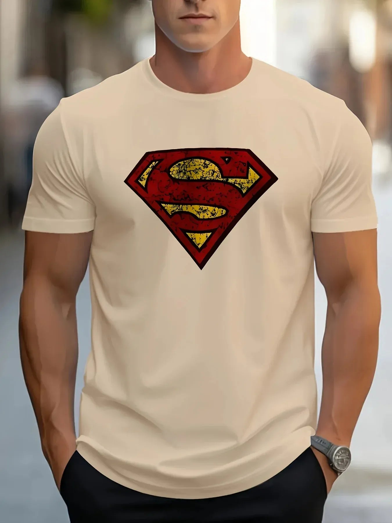 Blanc / S T-Shirt Superman – Logo Vintage Usé