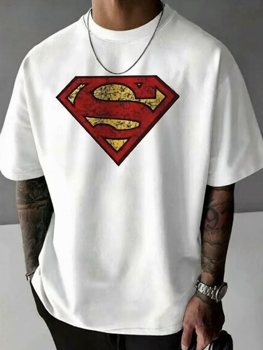 Blanc / S T-shirt Superman – Vintage Oversize Logo Rétro