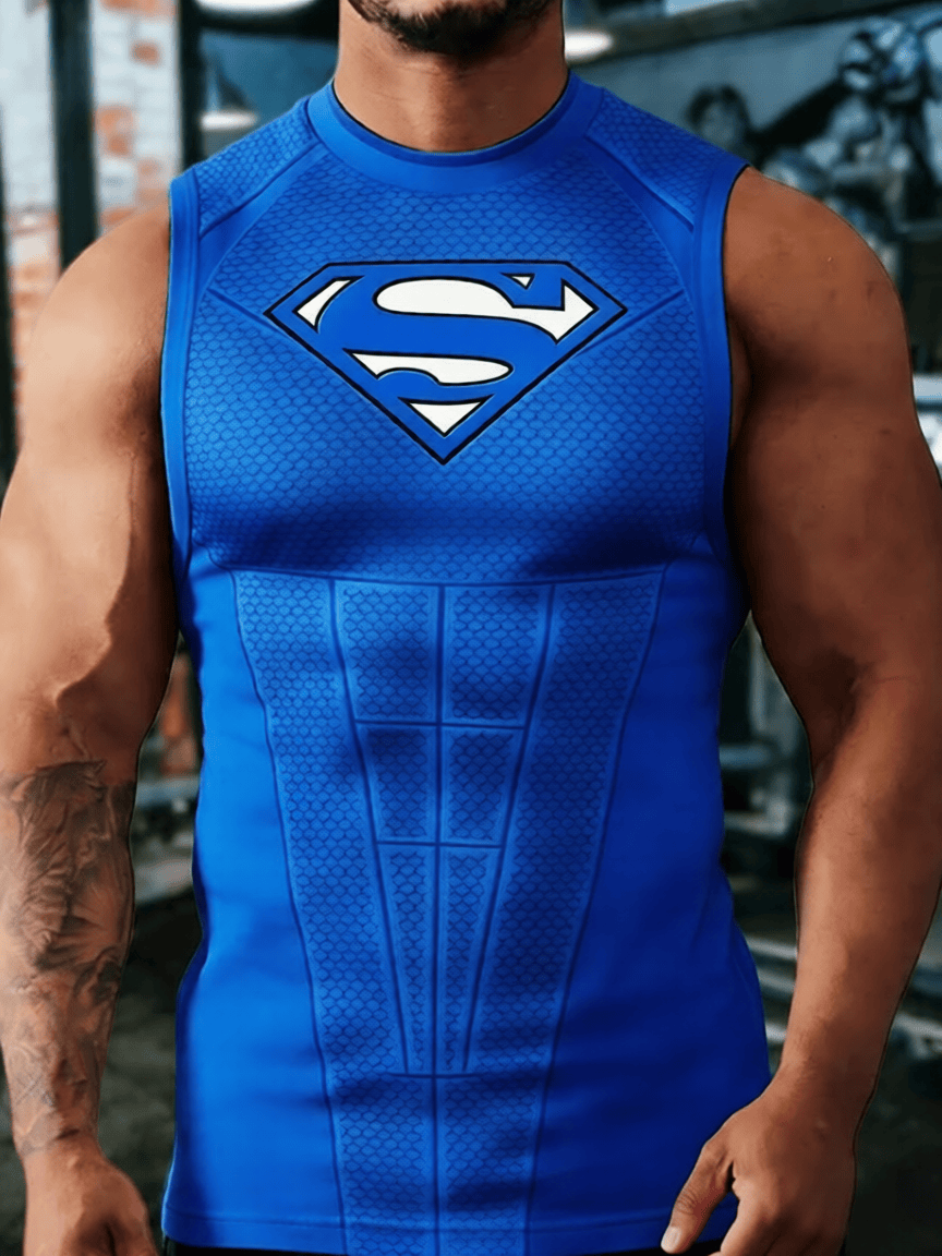 Bleu Blanc / S Débardeur Superman – Compression Premium Héros