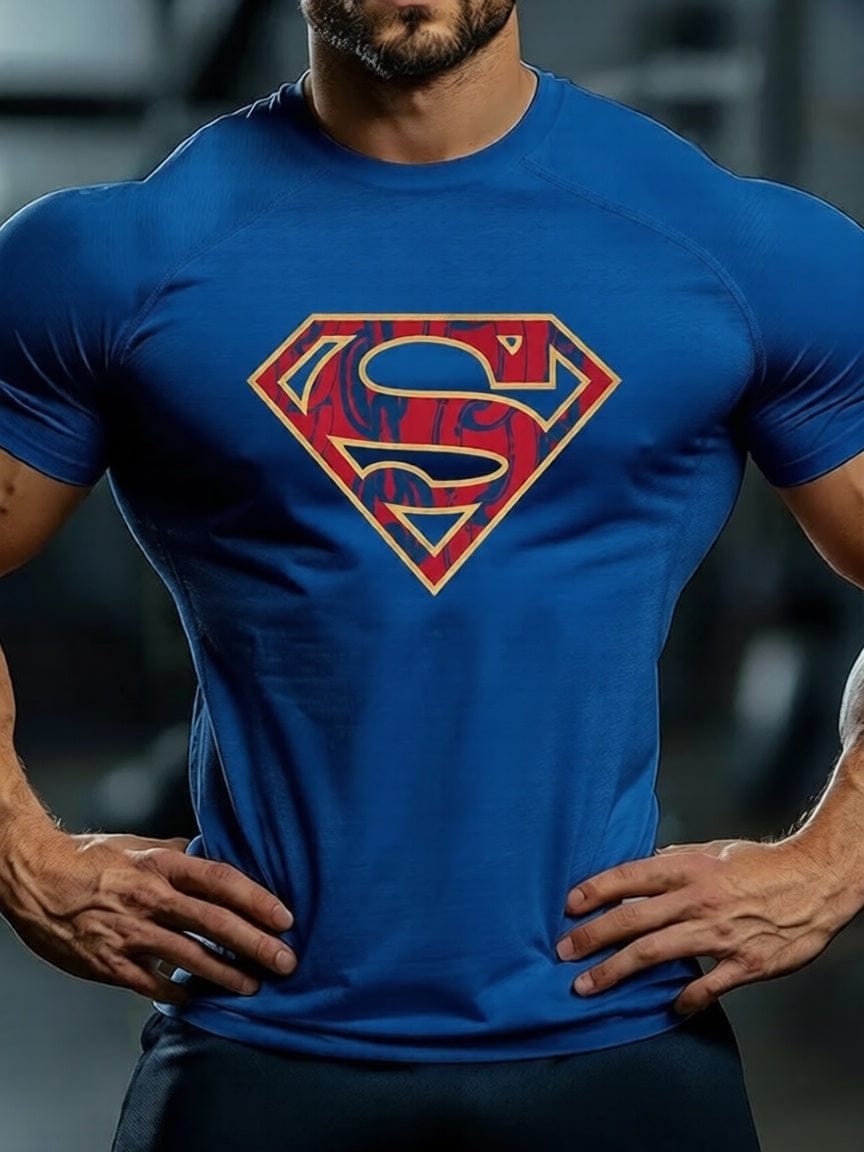 Bleu Comics / 6XL T-shirt Compression Superman – Logo Classique/Comics