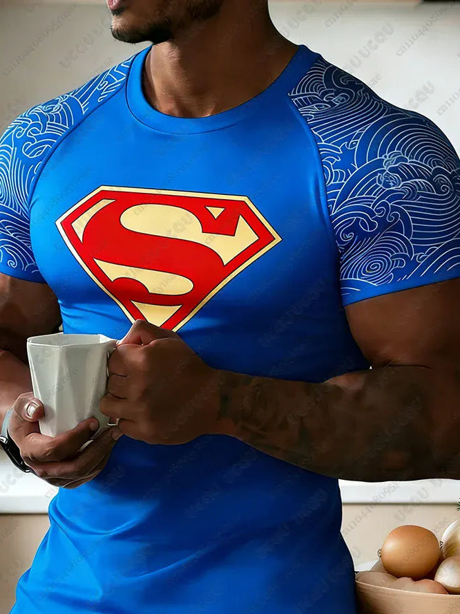 Bleu Court / S T-shirt Superman Compression – Coupe Training Athlétique