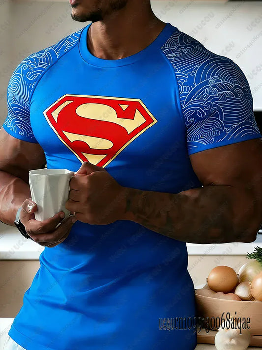 Bleu Court / S T-shirt Superman Compression – Coupe Training Athlétique