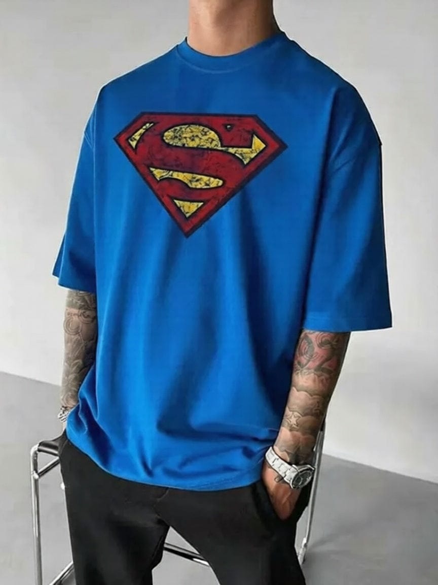 Bleu / L T-shirt Superman – Vintage Oversize Logo Rétro