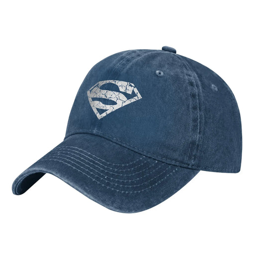 Bleu Logo craquelé / Unique Casquette Superman Vintage Bleue – Logo Blanc Craquelé