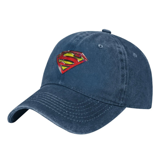 Bleu Logo iconique / Unique Casquette Superman Bleue Délavée – Logo Iconique Rouge et Jaune