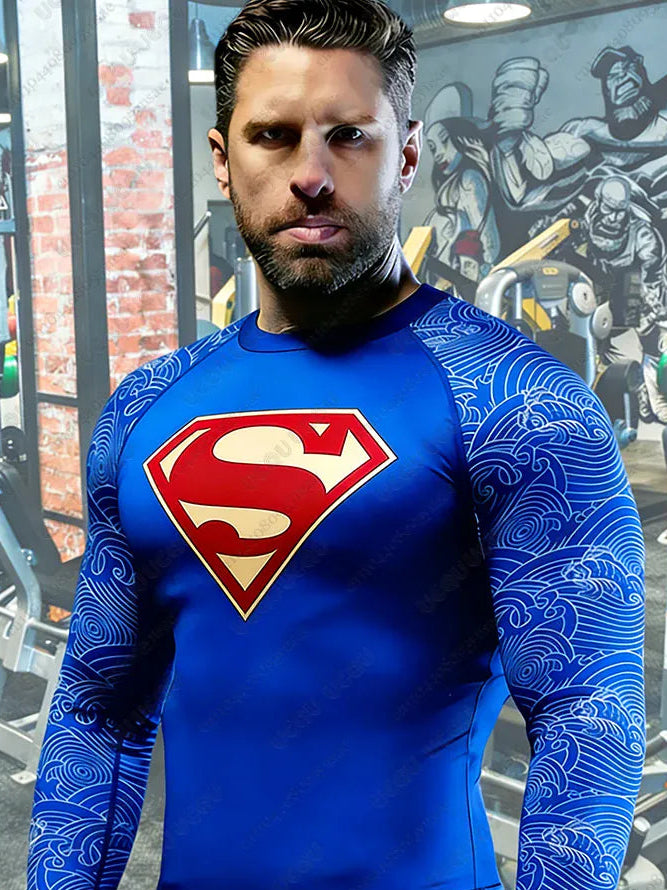 Bleu long / S T-shirt Superman Compression – Coupe Training Athlétique