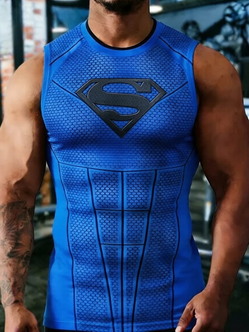 Bleu Noir / S Débardeur Superman – Compression Premium Héros