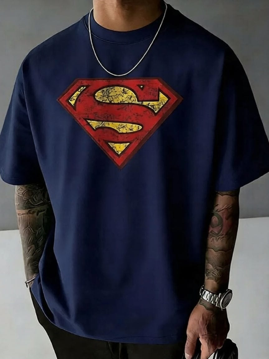 Bleu nuit / L T-shirt Superman – Vintage Oversize Logo Rétro