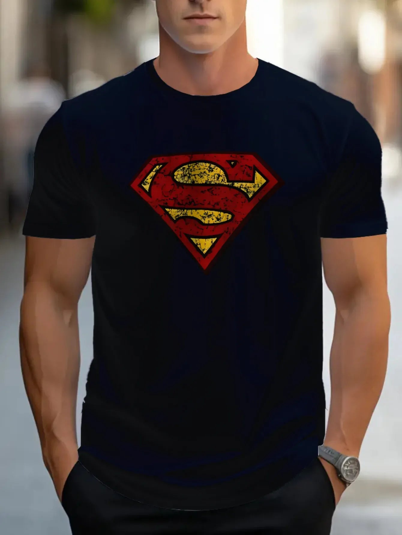 Bleu Nuit / XL T-Shirt Superman – Logo Vintage Usé