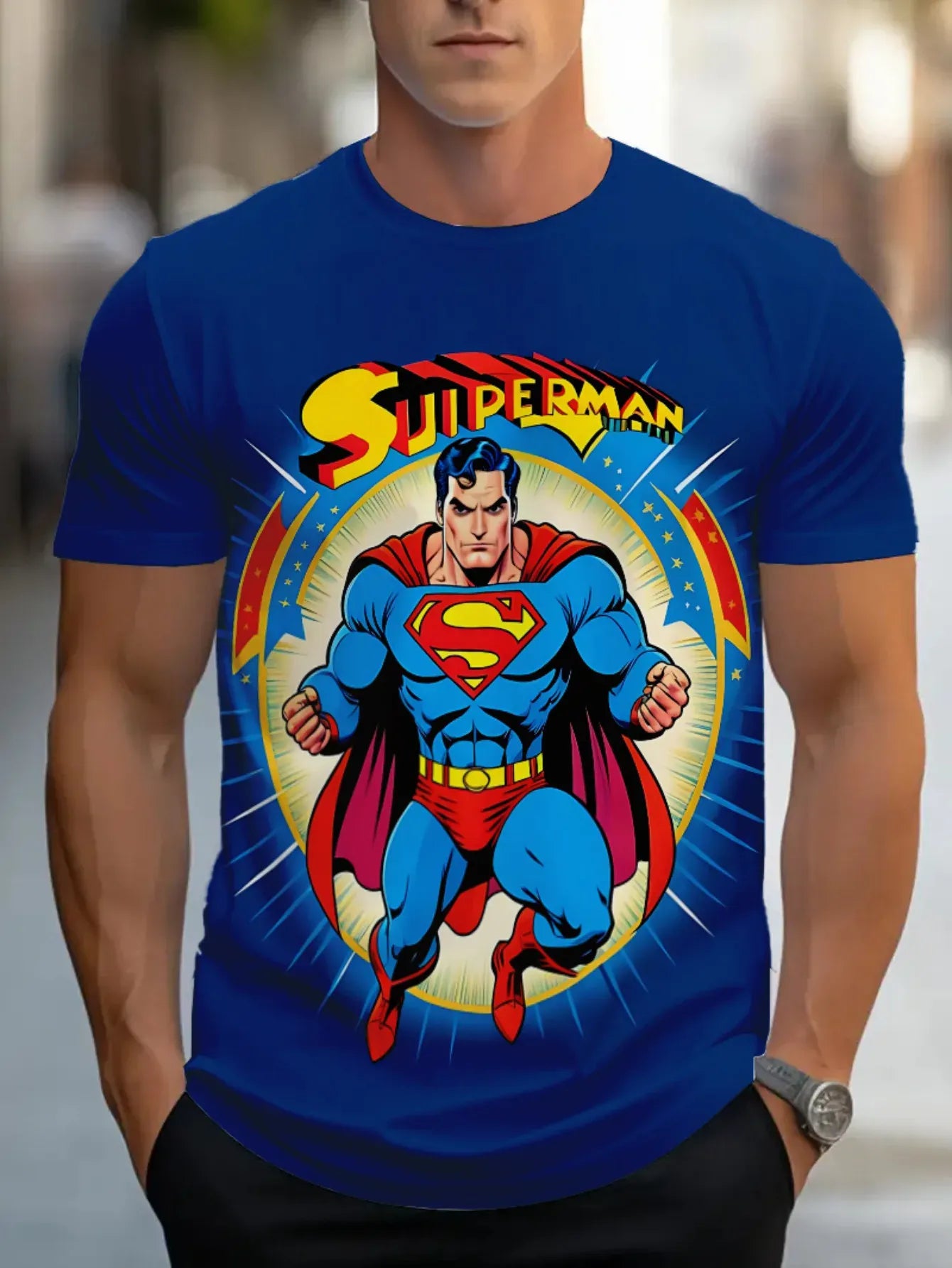 Bleu / XXL T-Shirt Superman Comics – Style Héros Classique