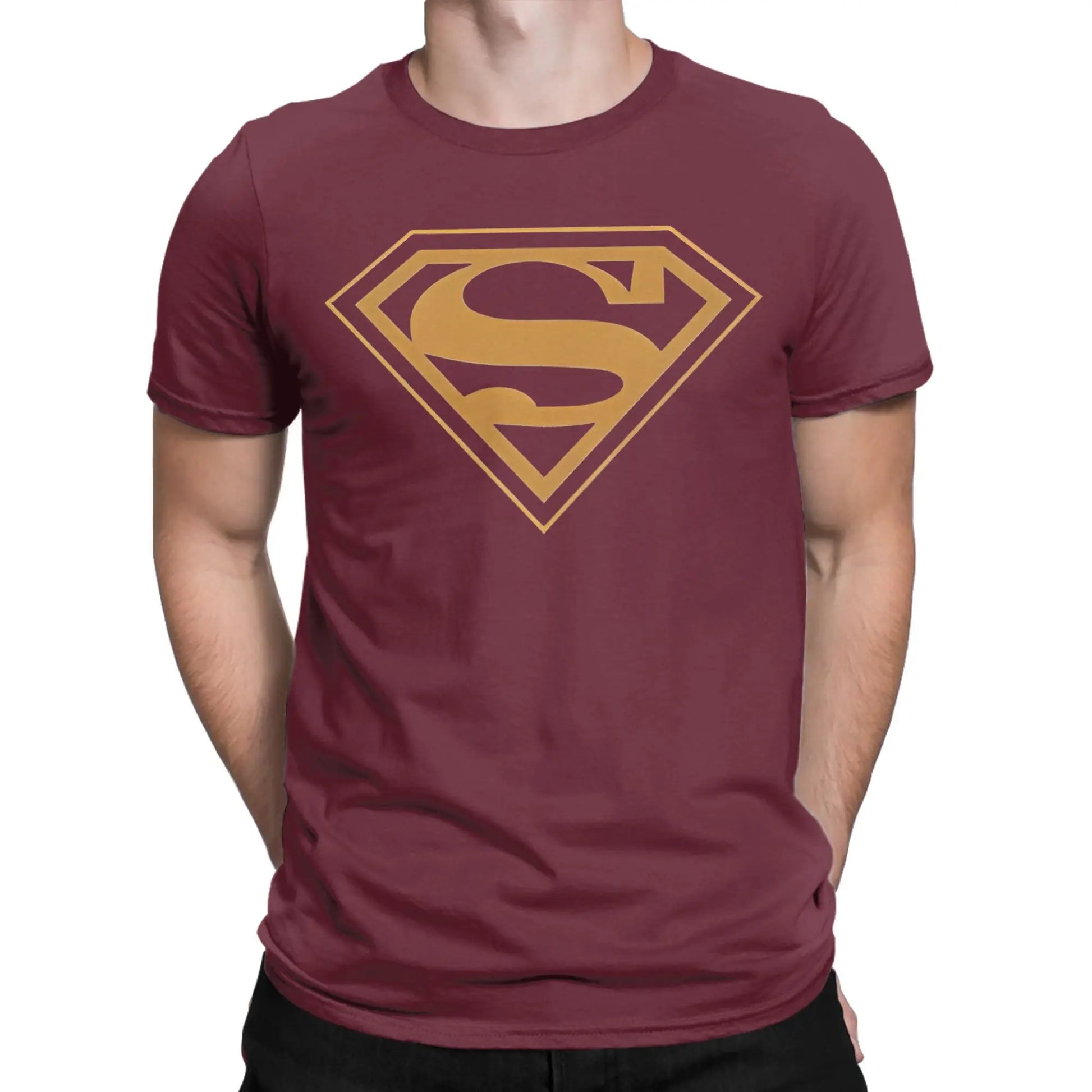 Bordeaux / M T-Shirt Superman – Logo Doré Premium