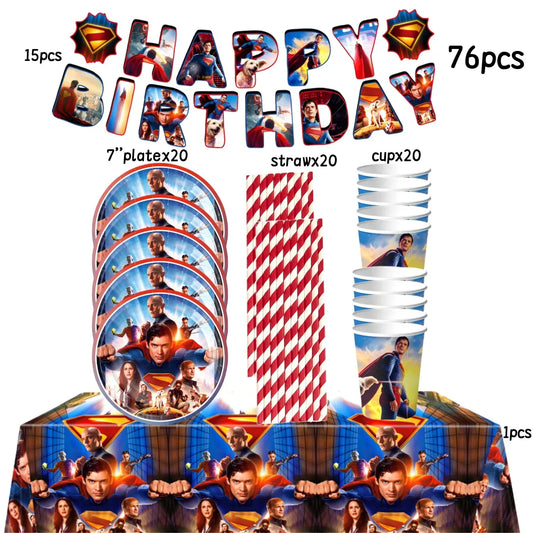 Complet Décoration Anniversaire Superman – Kit de Fête Complet 76 Pièces Enfant