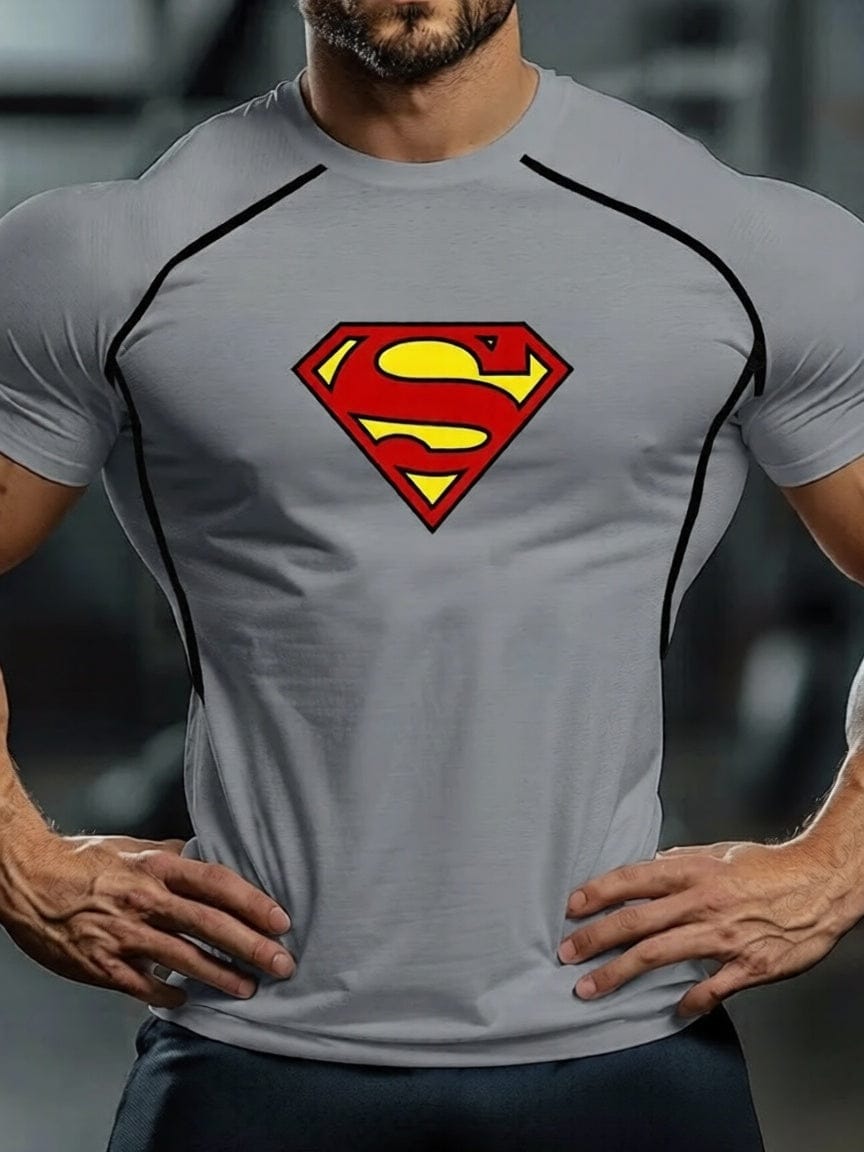 Gris Classique / 6XL T-shirt Compression Superman – Logo Classique/Comics