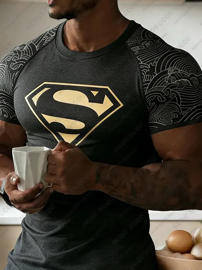 Gris Court / S T-shirt Superman Compression – Coupe Training Athlétique