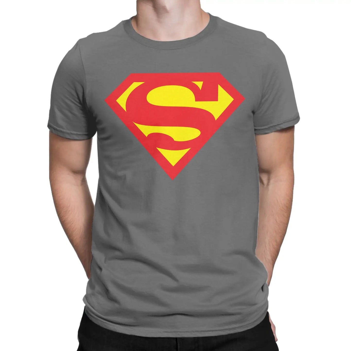 Gris Foncé / L T-Shirt Superman – Logo Rouge Classique