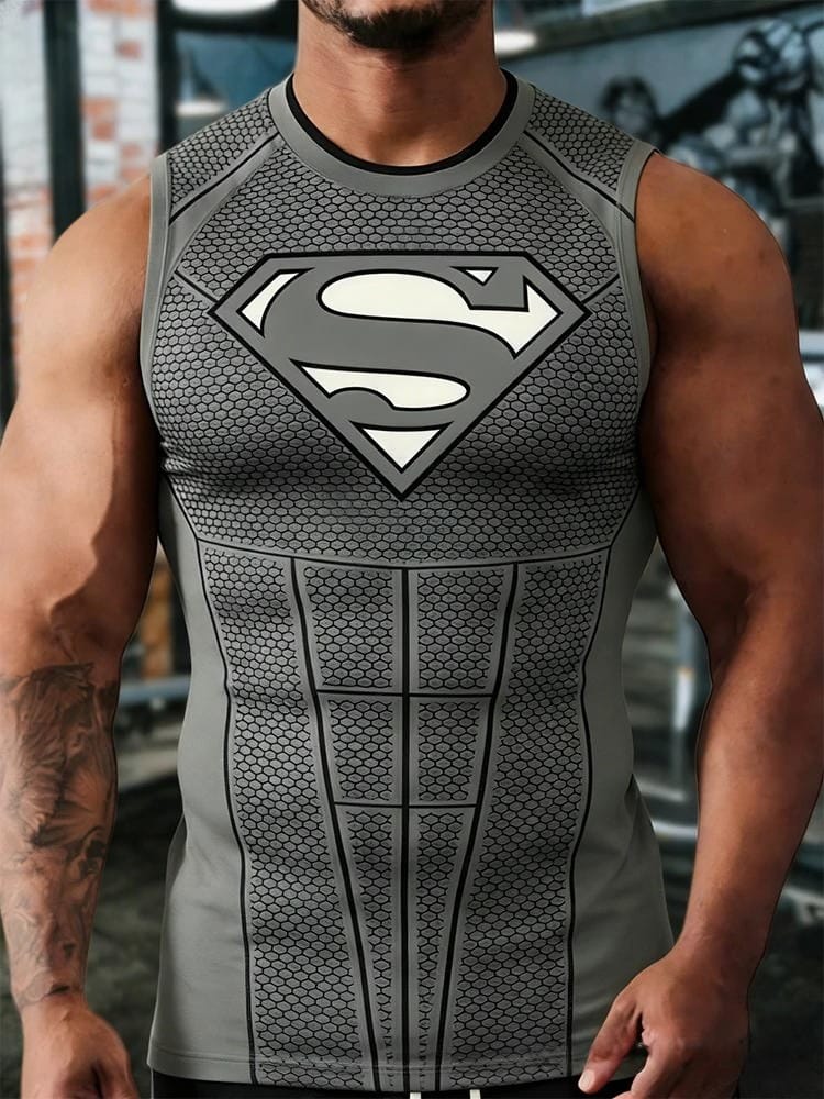 Gris Foncé / S Débardeur Superman – Compression Premium Héros