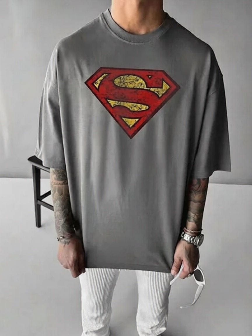 Gris Foncée / S T-shirt Superman – Vintage Oversize Logo Rétro