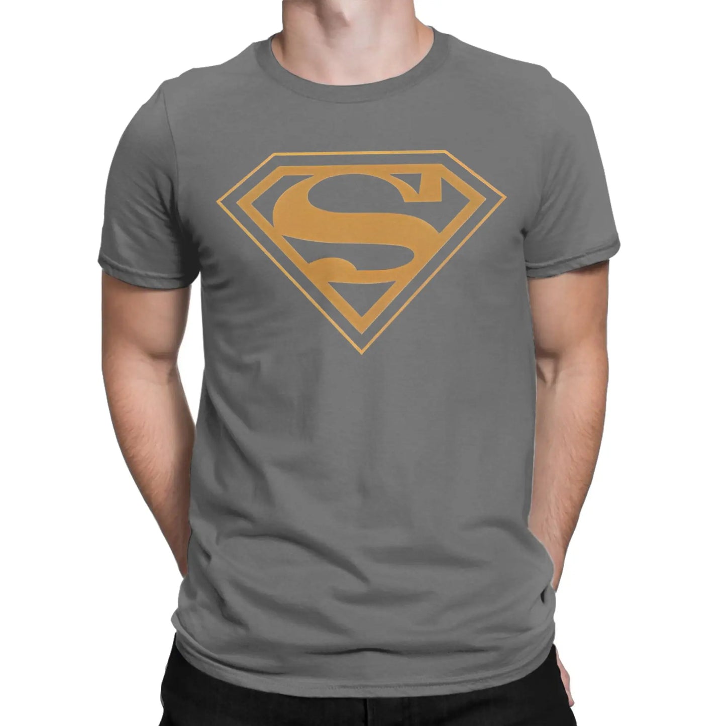 Gris / M T-Shirt Superman – Logo Doré Premium