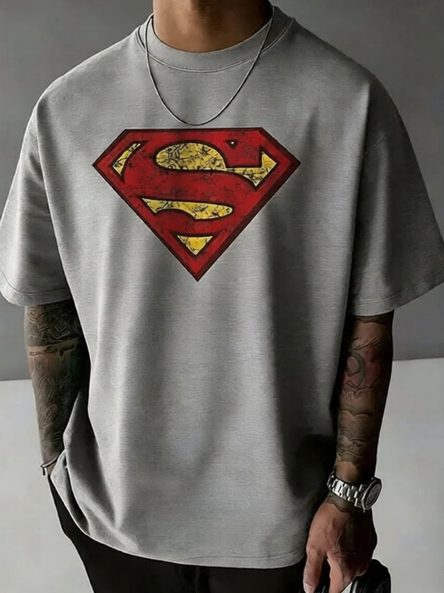 Gris / S T-shirt Superman – Vintage Oversize Logo Rétro