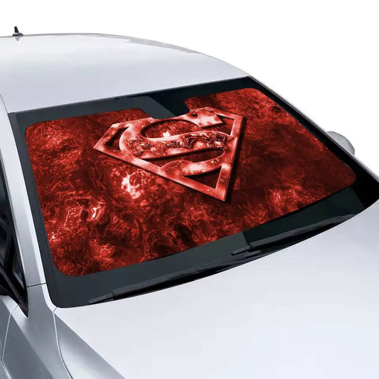 Logo texturé rouge Pare-soleil Superman – Logo Rouge Texturé Anti-UV pour Pare-Brise