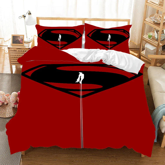 Man Of Steel / 260x240cm 3pcs Parure de Lit Logo Superman Rouge – Logo Man of Steel Noir