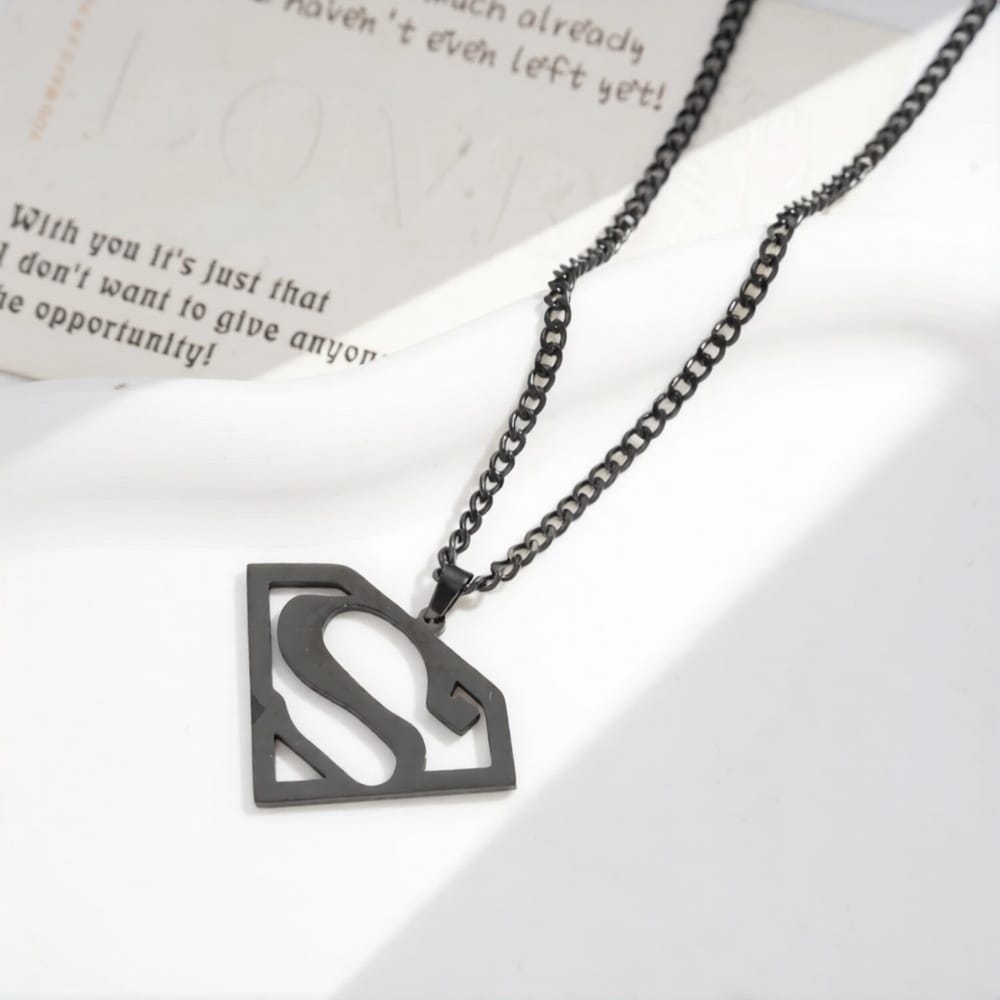 Noir / 45cm Collier Superman – Pendentif Logo Iconique