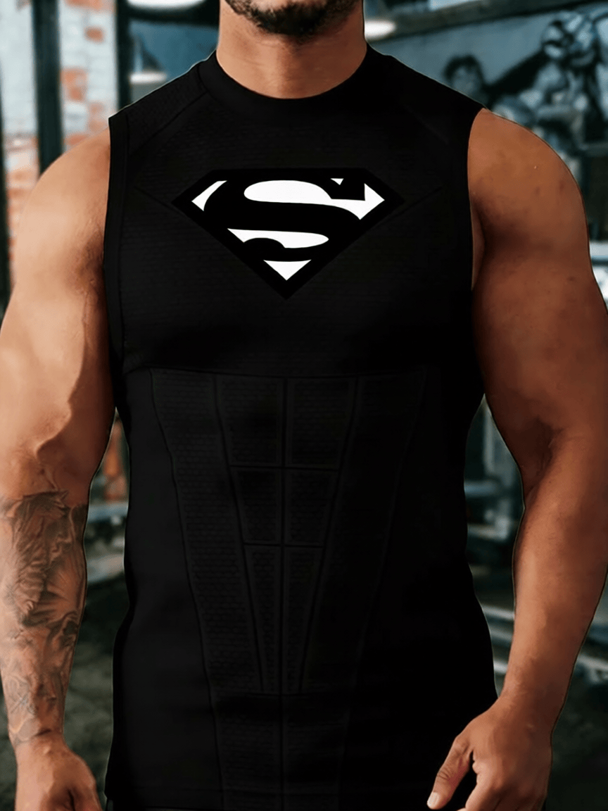 Noir Blanc / S Débardeur Superman – Compression Premium Héros