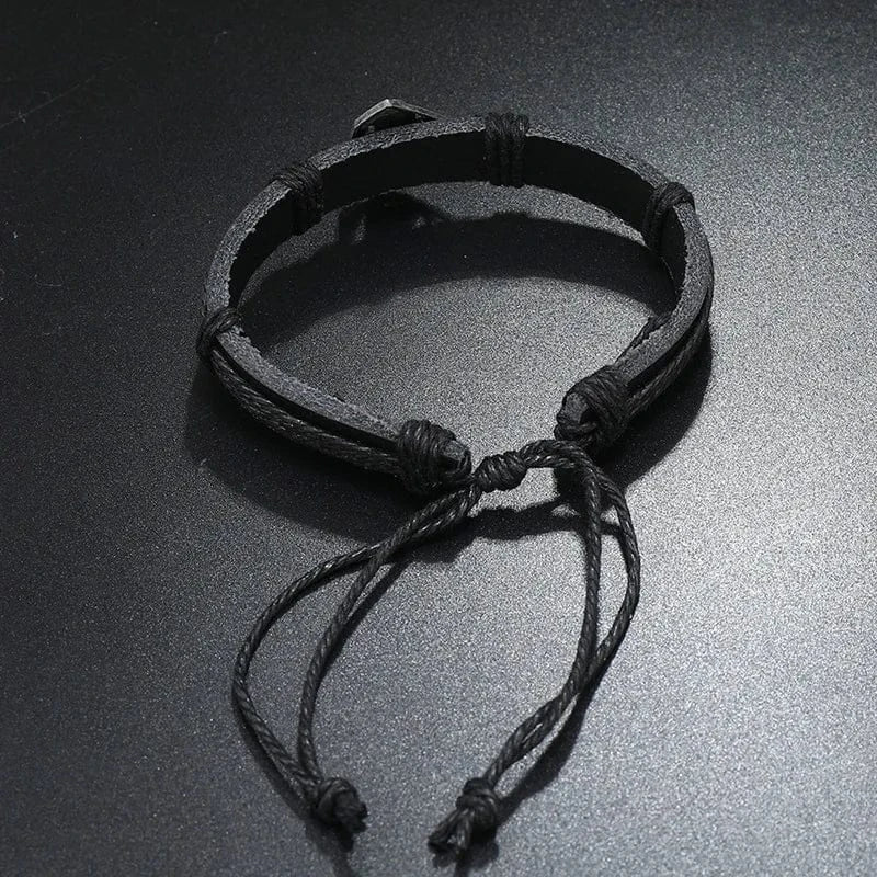 Noir Bracelet Superman – Emblème Métal & Cuir Noir Ajustable
