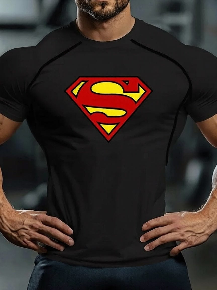 Noir Classique / 6XL T-shirt Compression Superman – Logo Classique/Comics