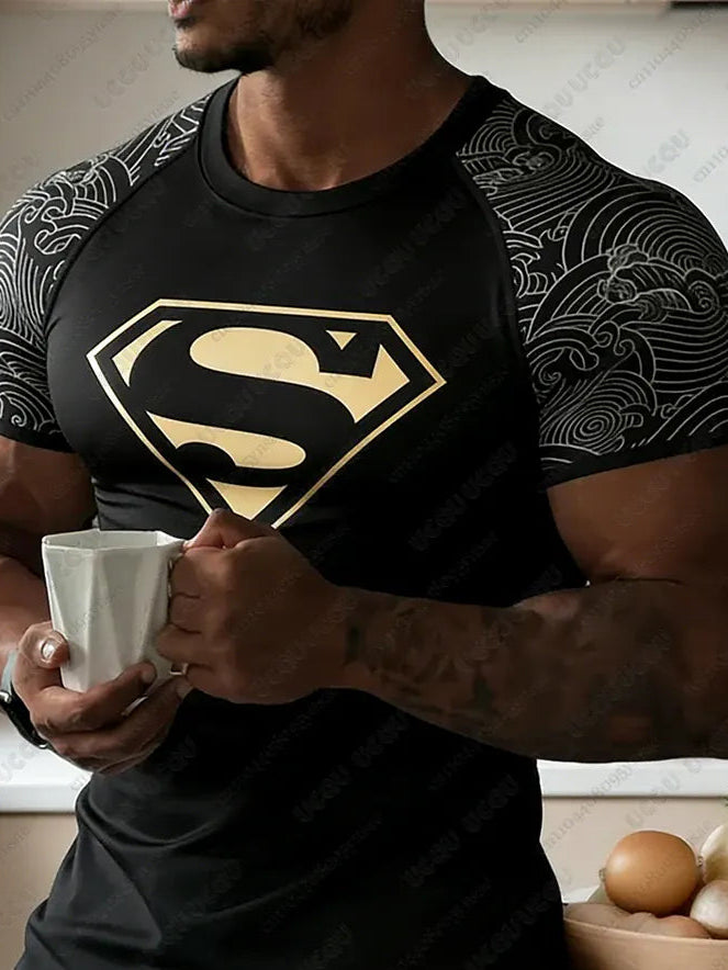 Noir Court / S T-shirt Superman Compression – Coupe Training Athlétique