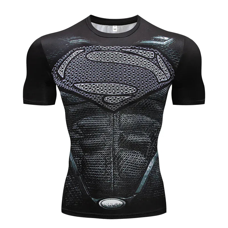 Noir/Gris / L T-shirt Compression Superman – Manches Courtes Noir/Gris Sport
