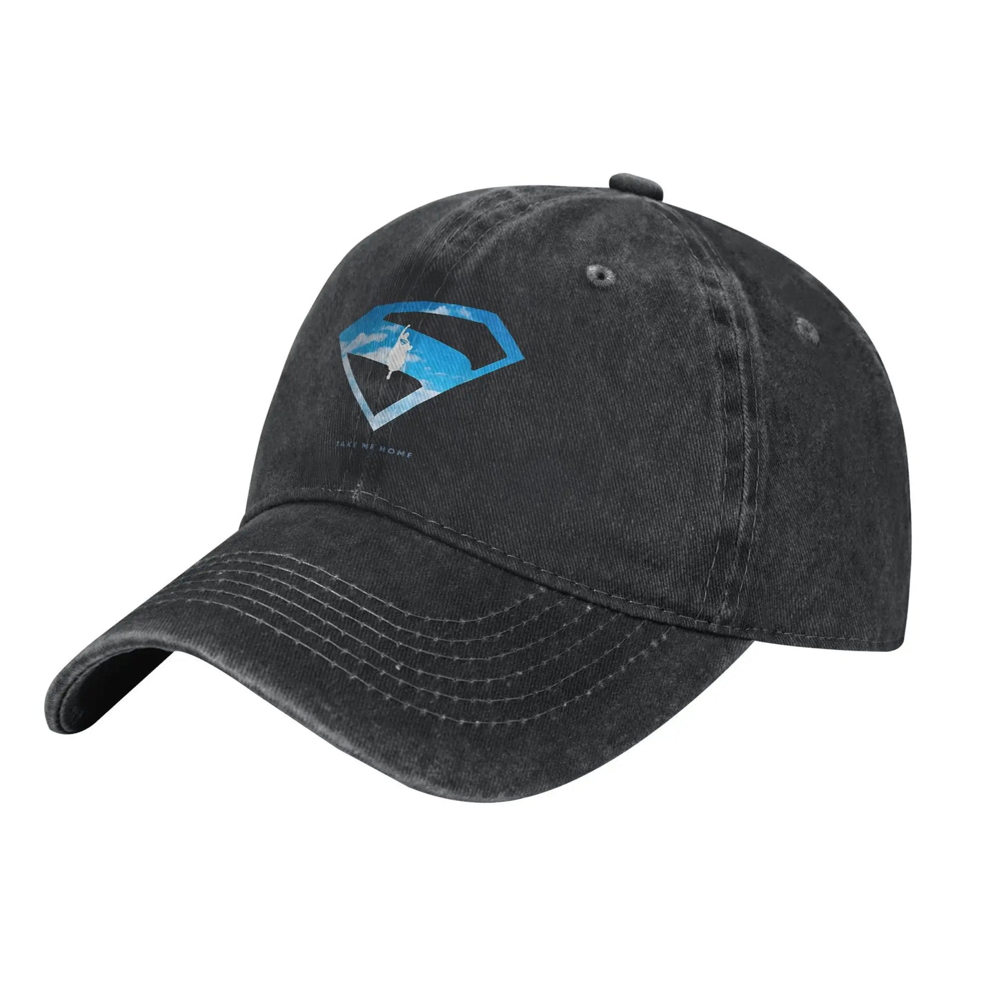 Noir Logo bleu iconique / Unique Casquette Superman Noire Délavée – Logo Bleu Iconique