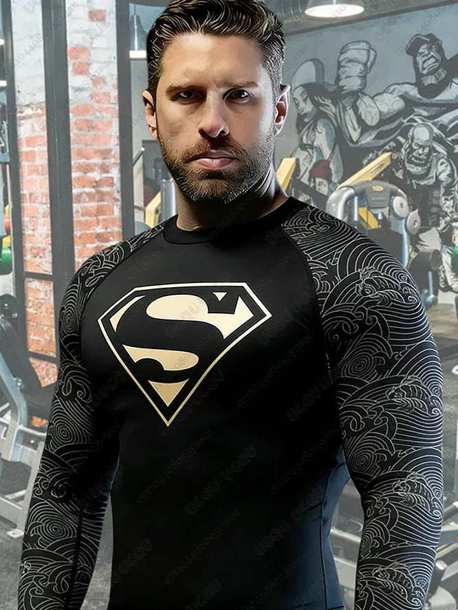 Noir Long / S T-shirt Superman Compression – Coupe Training Athlétique
