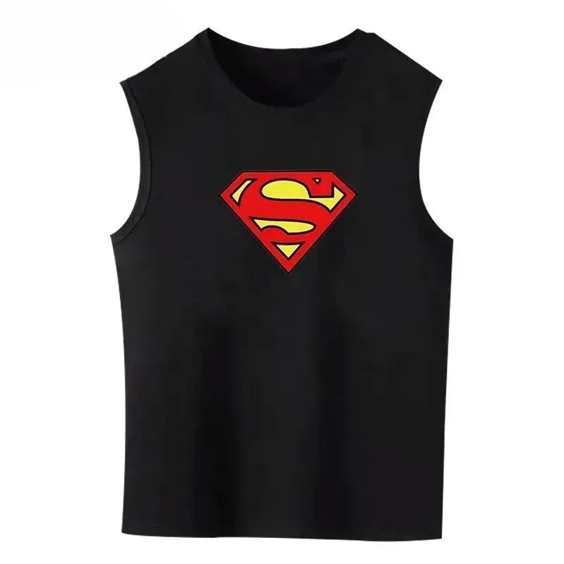 Noir / M Débardeur Superman Homme – Logo Iconique Noir & Blanc Été Streetwear