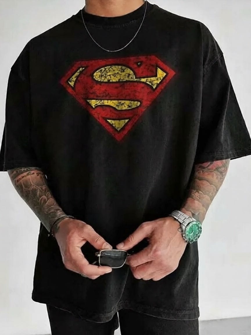 Noir / M T-shirt Superman – Vintage Oversize Logo Rétro