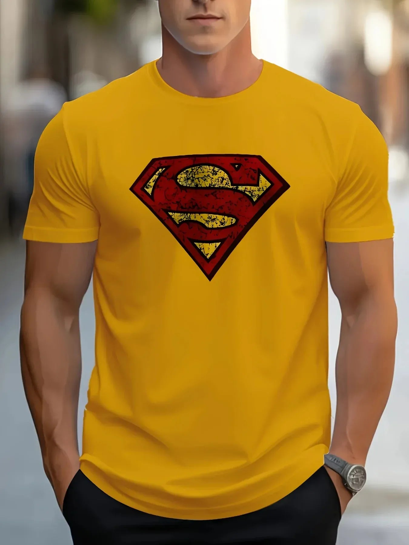 Orange / S T-Shirt Superman – Logo Vintage Usé